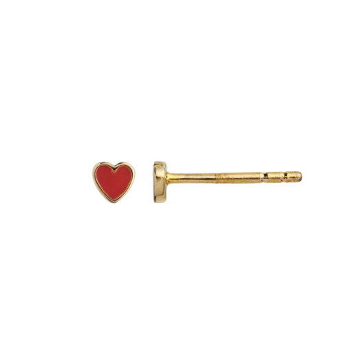 PETIT LOVE HEART RED CORAL ENAMEL GOLD
