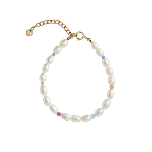 WHITE PEARLS AND CANDY STONES BRACELET GOLD